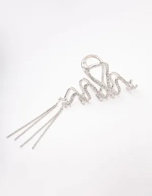 Rhodium Wavy Diamante Cup Chain Hair Claw Clip