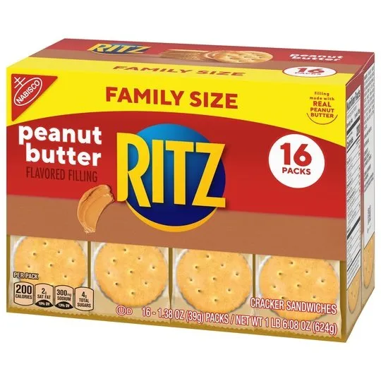 RITZ Peanut Butter Sandwich Crackers, Family Size, 16 - 1.38 oz Packs