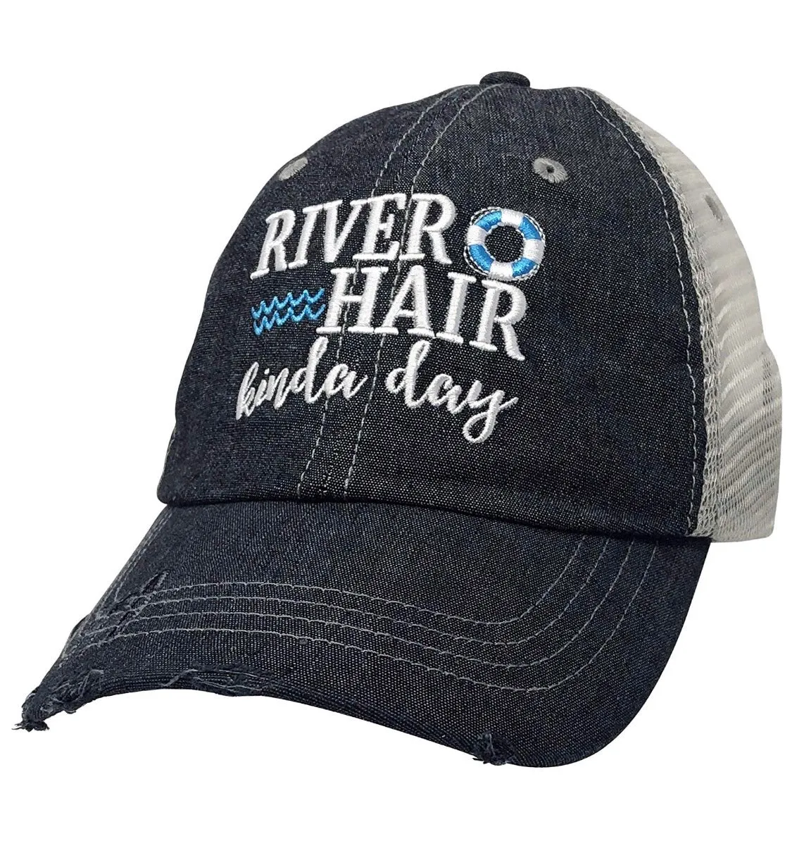 River Hair Kinda Day Distressed Trucker Hat -360