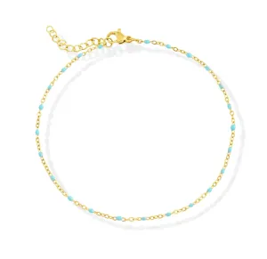 ROXIE DAINTY GOLD BLUE BEAD CHAIN ANKLET