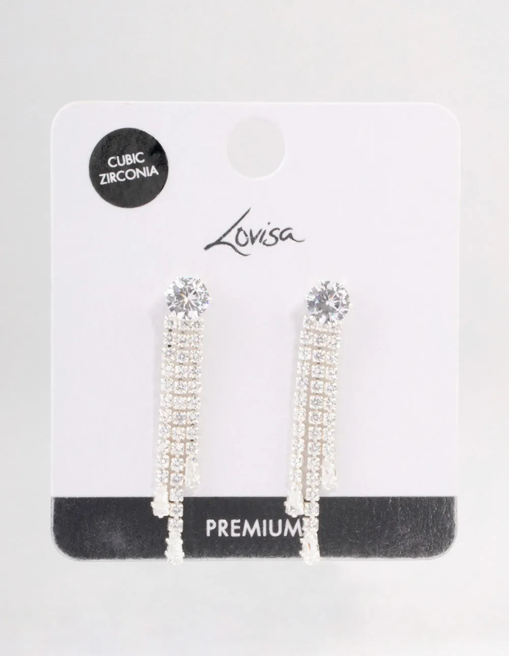 Silver Plated Round Cubic Zirconia Cupchain Drop Earrings