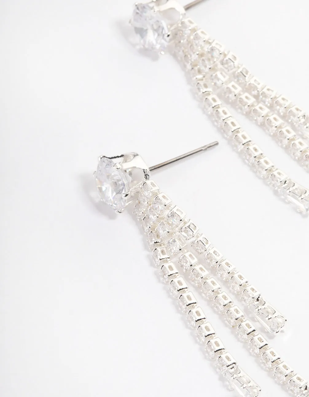 Silver Plated Round Cubic Zirconia Cupchain Drop Earrings