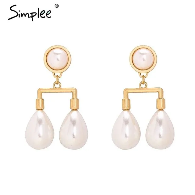 Simplee Statement water drop pearl women earrings jewerly Fashion big pendant ladies accessories Party elegant retro earrings