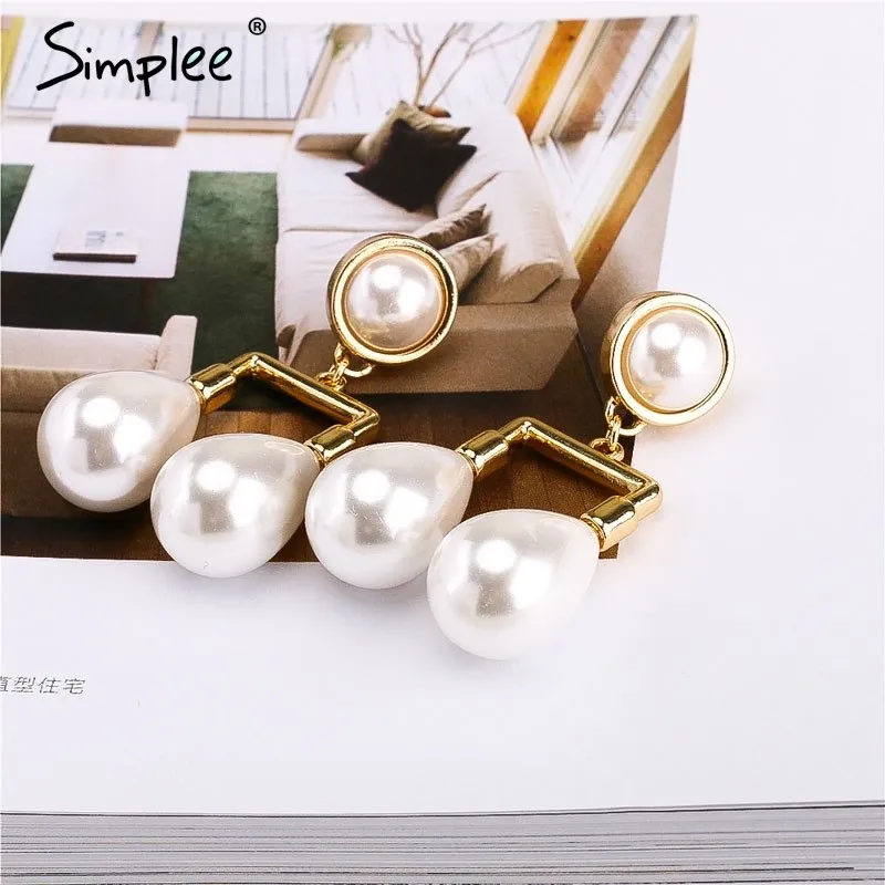 Simplee Statement water drop pearl women earrings jewerly Fashion big pendant ladies accessories Party elegant retro earrings