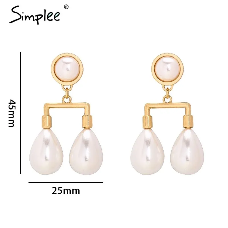 Simplee Statement water drop pearl women earrings jewerly Fashion big pendant ladies accessories Party elegant retro earrings