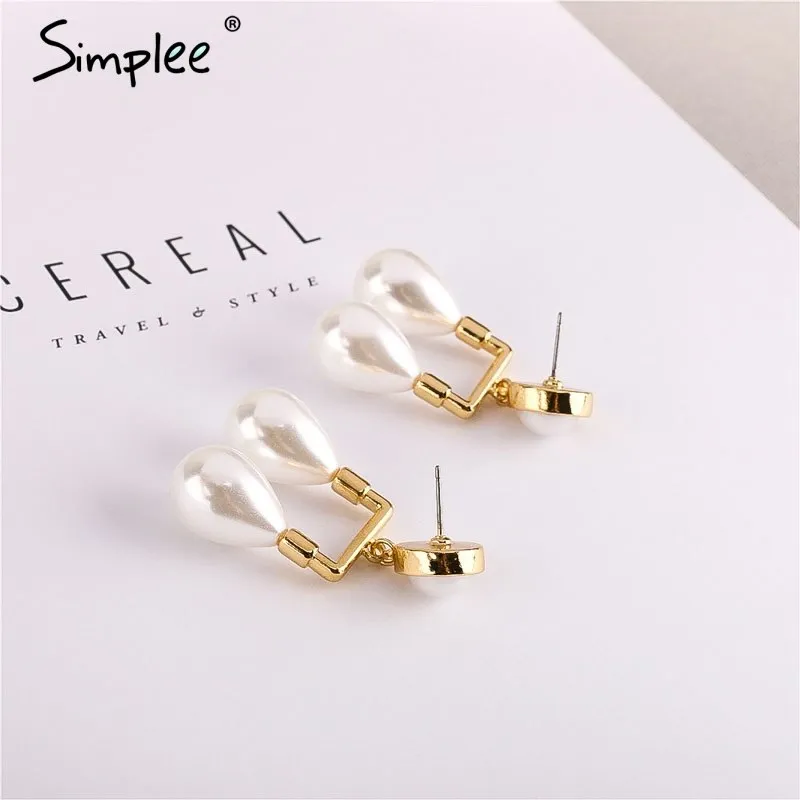 Simplee Statement water drop pearl women earrings jewerly Fashion big pendant ladies accessories Party elegant retro earrings