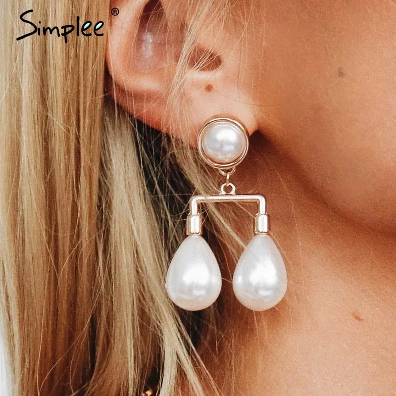 Simplee Statement water drop pearl women earrings jewerly Fashion big pendant ladies accessories Party elegant retro earrings