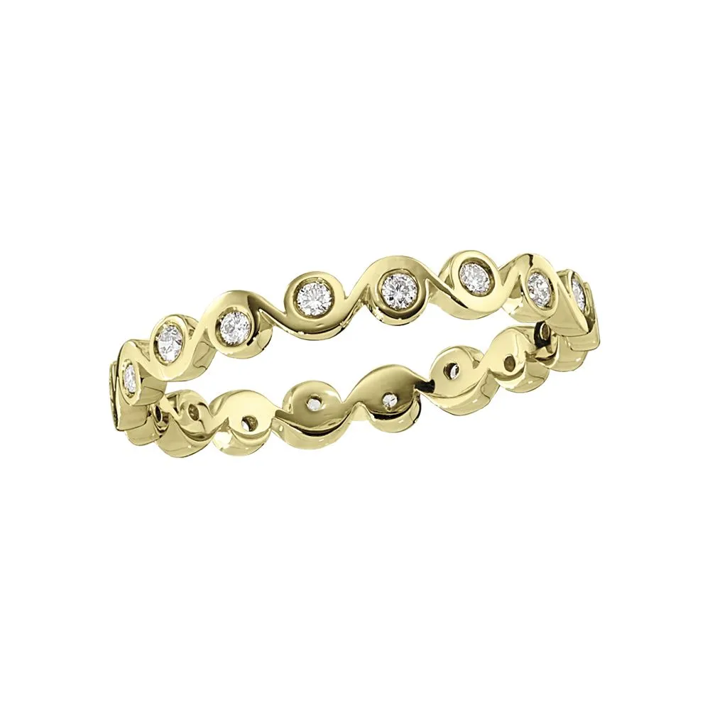 Stackable Modern Bezel Set Zigzag Diamond Yellow Gold Band