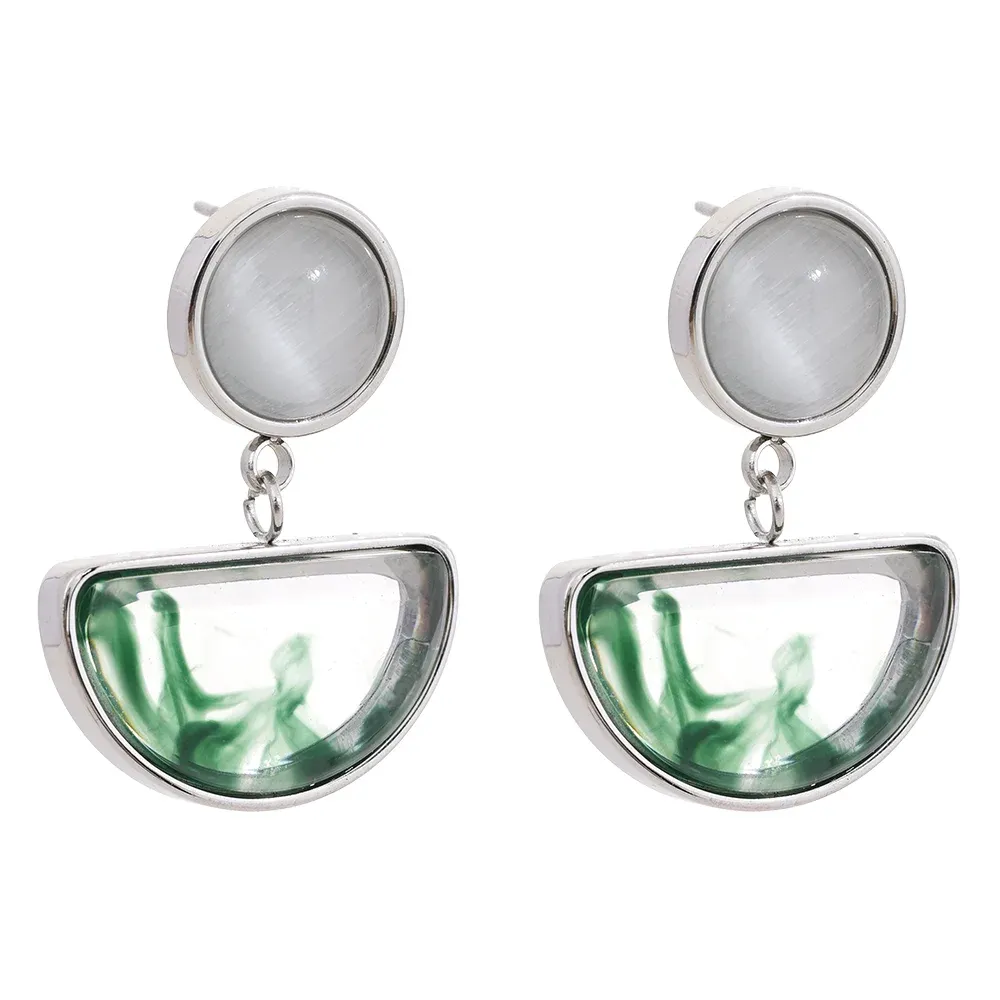 VAIGE Elegant Green Marble & Gold Silver Dangle Earrings