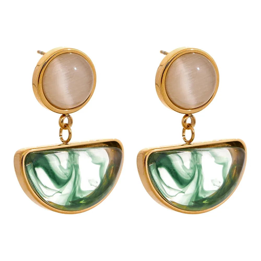 VAIGE Elegant Green Marble & Gold Silver Dangle Earrings