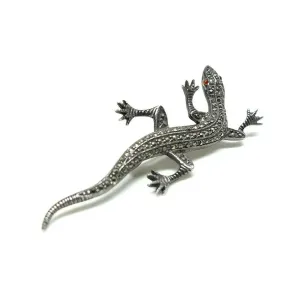 Vintage 1930s Art Deco Marcasite Silver Lizard Brooch