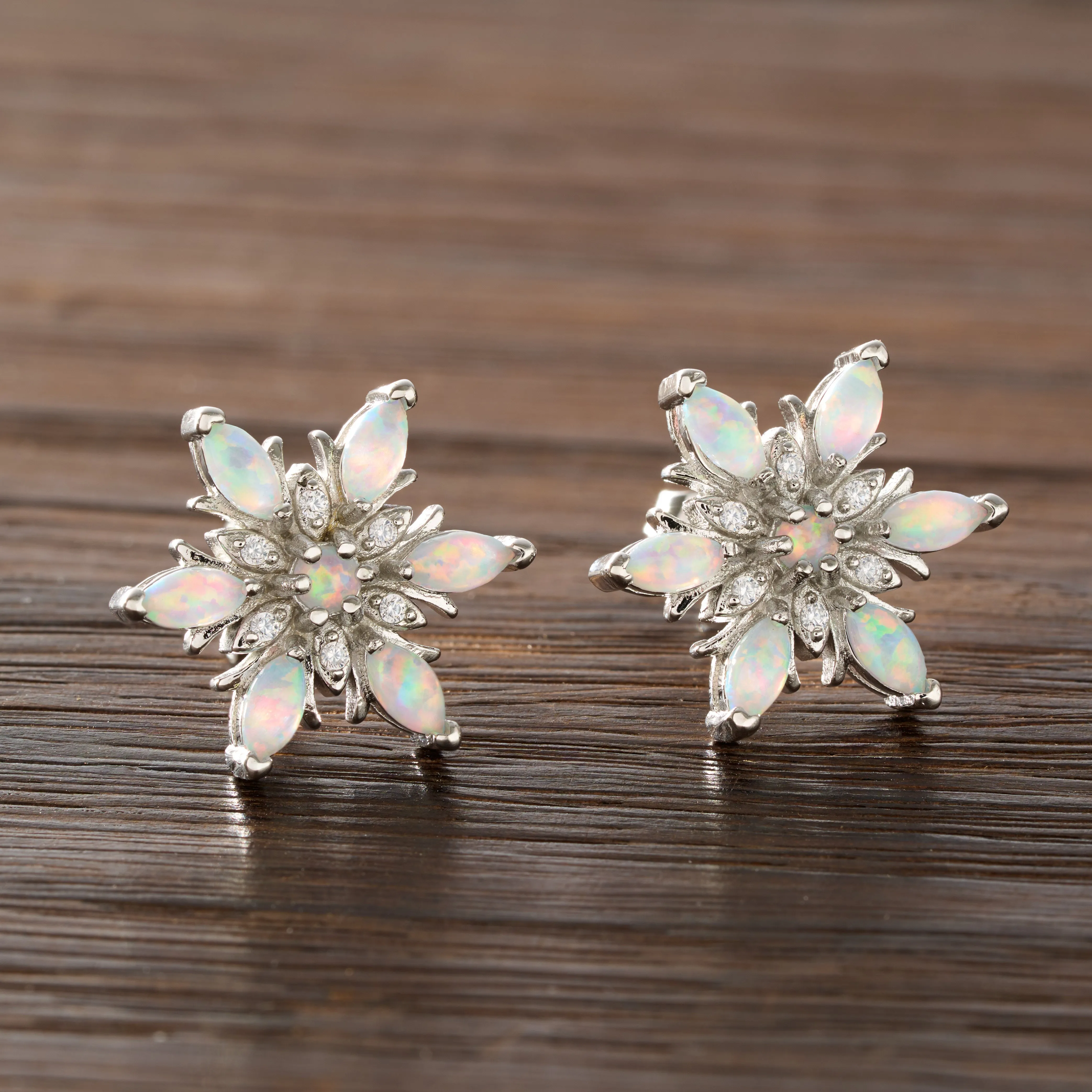 White Opal Snowflake Studs