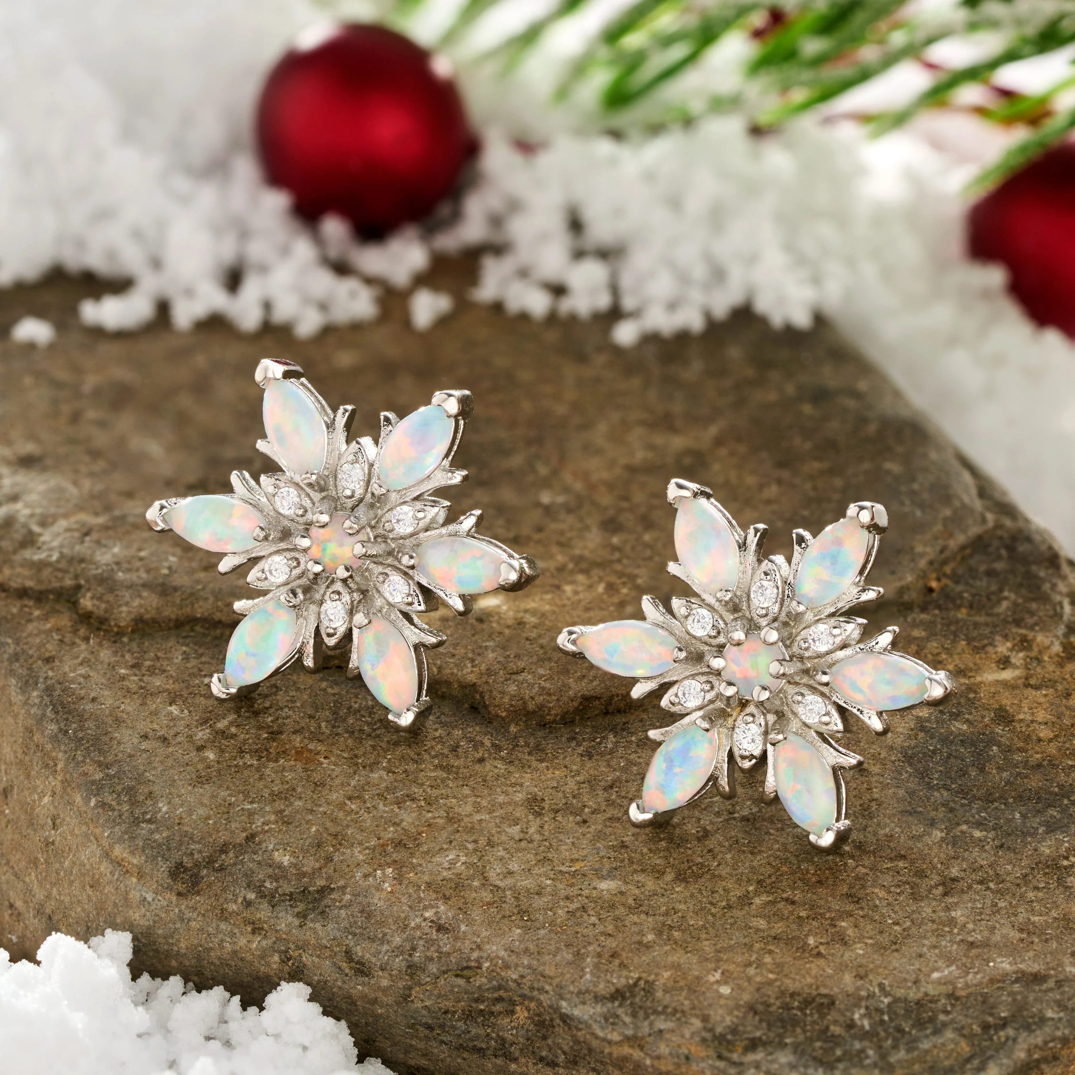 White Opal Snowflake Studs