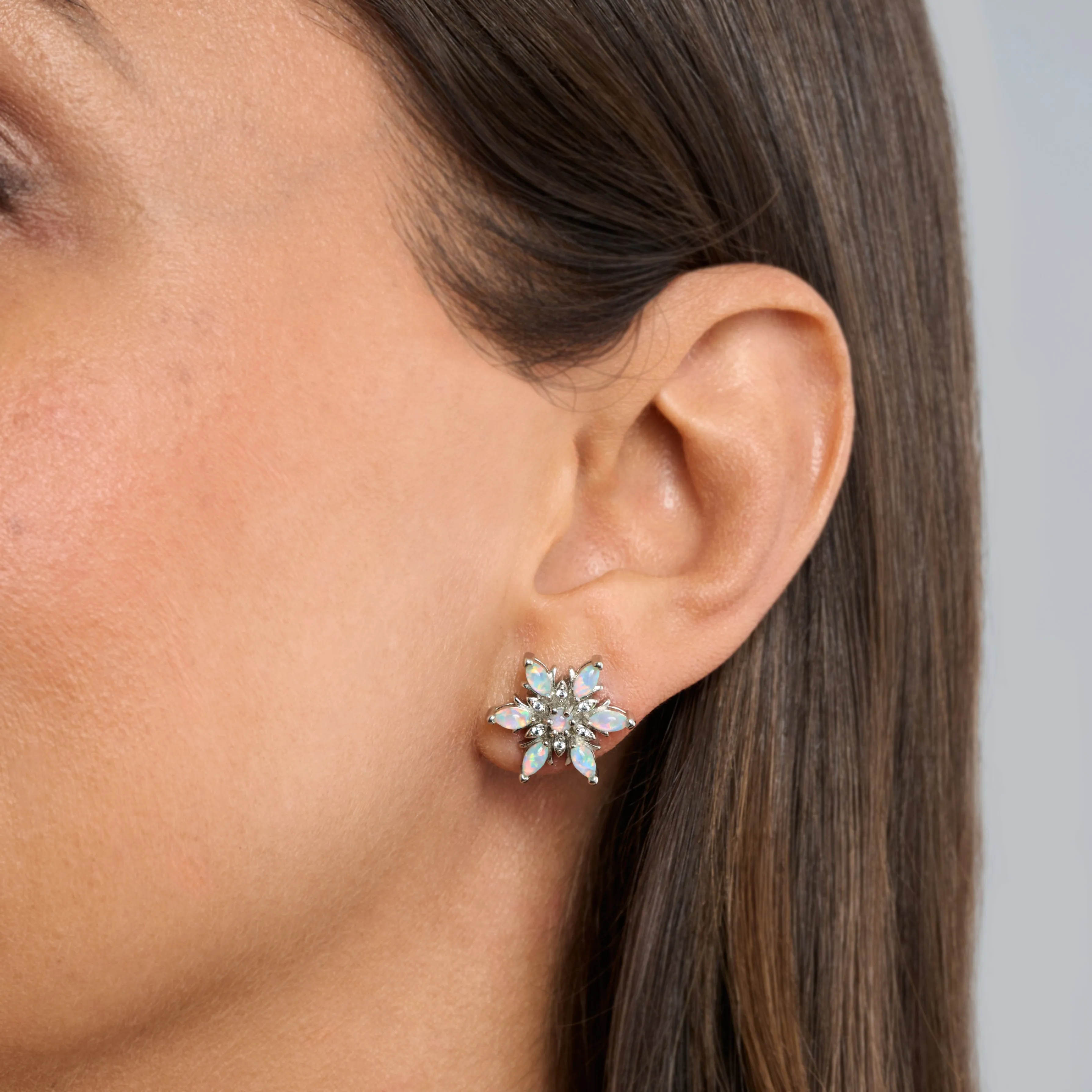 White Opal Snowflake Studs